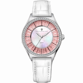 Christian Van Sant Women's Watch - Luna Quartz Mop Dial White Leather Strap | CV3201