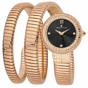 Christian Van Sant Women's Watch - Naga Quartz Black Dial Rose Gold Band | CV0890