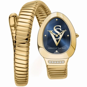 Christian Van Sant Women's Watch - Naga Quartz Blue Dial Yellow Gold Band | CV0872