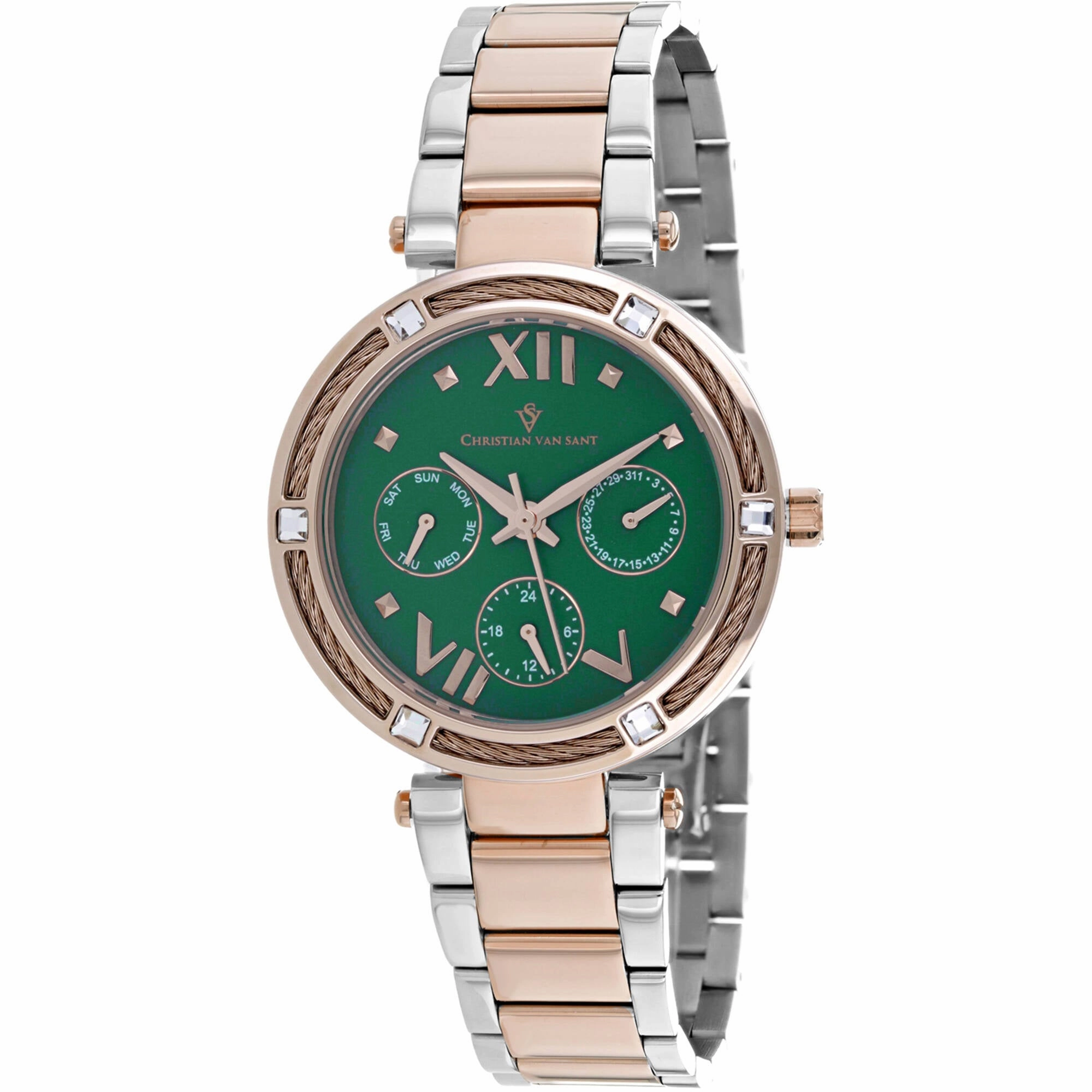 Christian Van Sant Women's Watch - Sienna Quartz Green Dial Two Tone Steel | CV1825