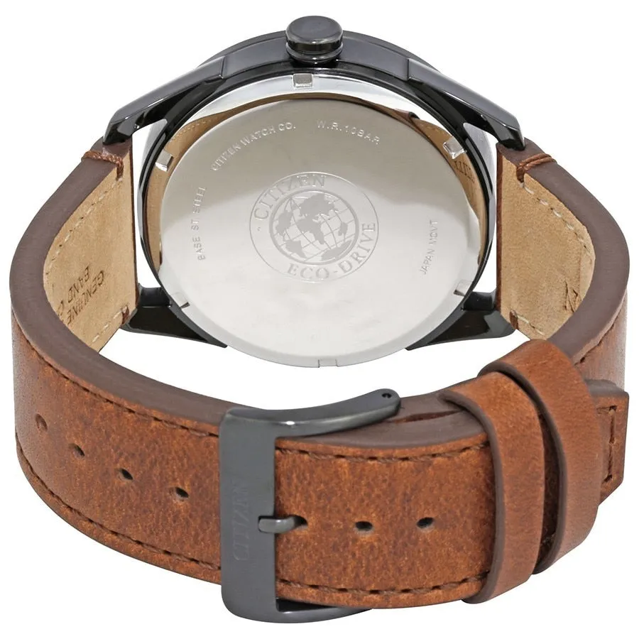 Citizen Cto Black Dial Brown Leather Mens Watch