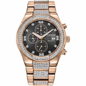 Citizen Men's Chronograph Watch - Crystal Black Dial Rose Gold Bracelet | CA0753-55E
