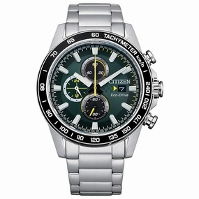 Citizen Men's Eco-Drive Watch - Chronograph Green Dial Silver Bracelet | CA0780-87X