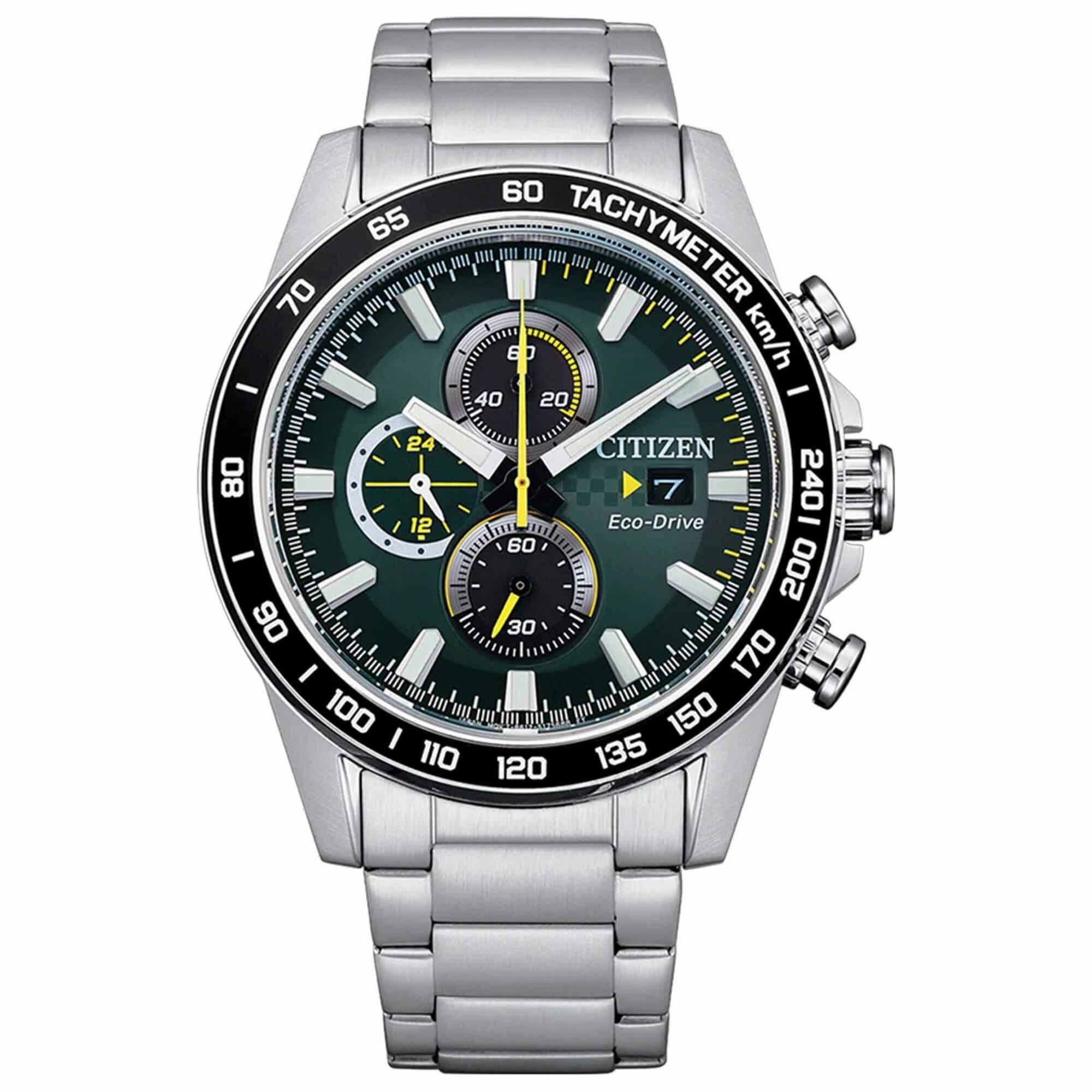 Citizen Men's Eco-Drive Watch - Chronograph Green Dial Silver Bracelet | CA0780-87X