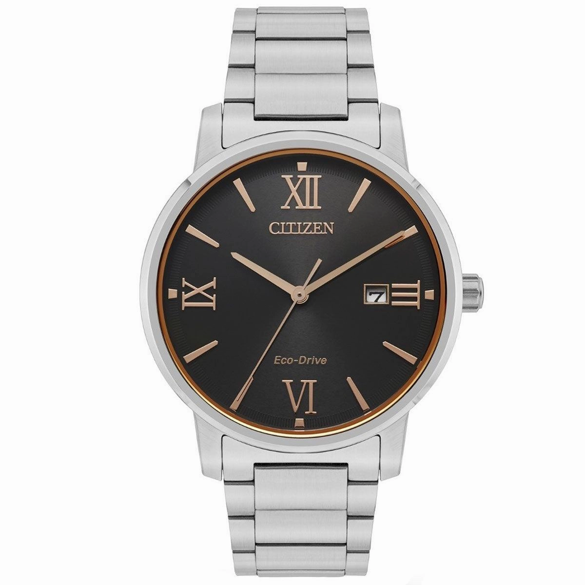 Citizen Men's Eco-Drive Watch - Corso Black Dial Silver Steel Bracelet | BM6757-84H