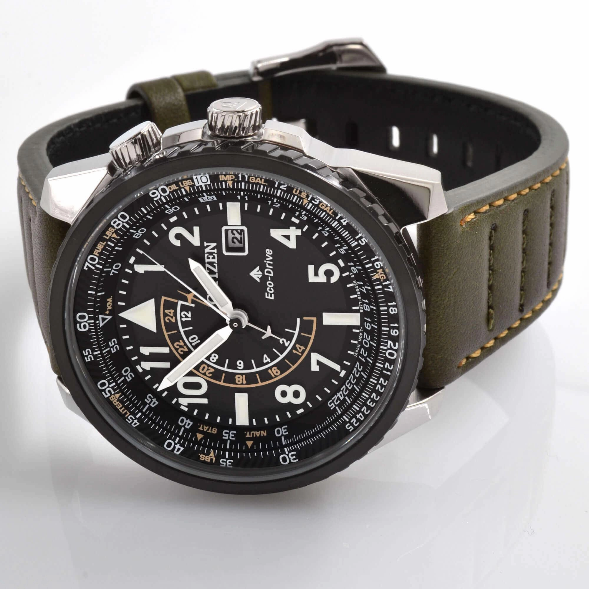 Citizen Men's Eco Drive Watch - Nighthawk Black Dial Leather Strap | BJ7138-04E