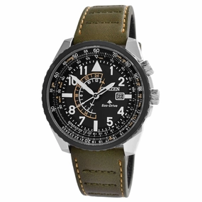 Citizen Men's Eco Drive Watch - Nighthawk Black Dial Leather Strap | BJ7138-04E