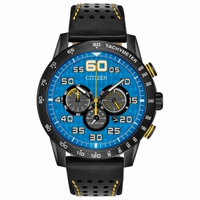 Citizen Men's Eco Drive Watch - Primo Chronograph Black and Yellow Strap | CA4435-08L