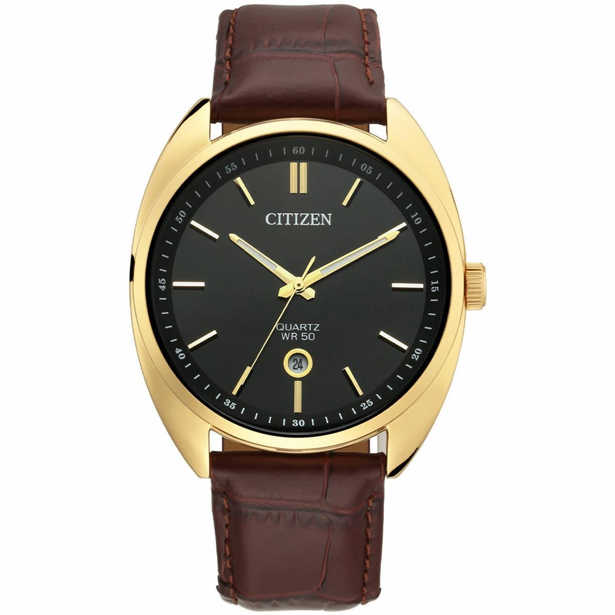Citizen Men's Watch - Japanese Quartz Black Dial Brown Leather Strap | BI5092-03E