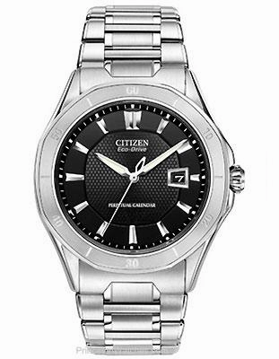Citizen Mens Signature Octavia Perpetual Calendar - Black Dial - Stainless Steel