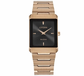 Citizen Unisex Eco Drive Watch - Stiletto Black Dial Rose Gold Bracelet | AR3103-58E