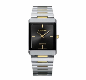 Citizen Unisex Eco Drive Watch - Stiletto Black Dial Two Tone Bracelet | AR3104-55E