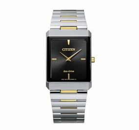 Citizen Unisex Eco Drive Watch - Stiletto Black Dial Two Tone Bracelet | AR3104-55E