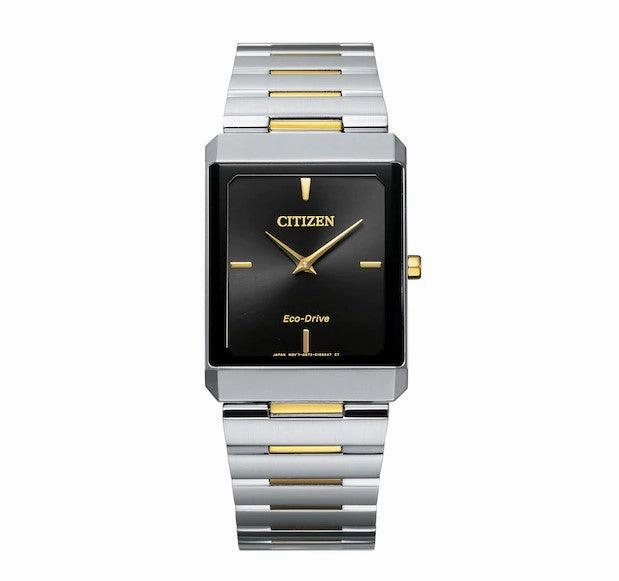 Citizen Unisex Eco Drive Watch - Stiletto Black Dial Two Tone Bracelet | AR3104-55E
