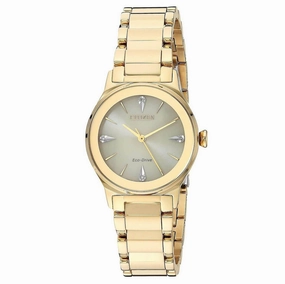 Citizen Women's Diamond Watch - Axiom Gold Tone Dial Steel Bracelet | EM0732-51P