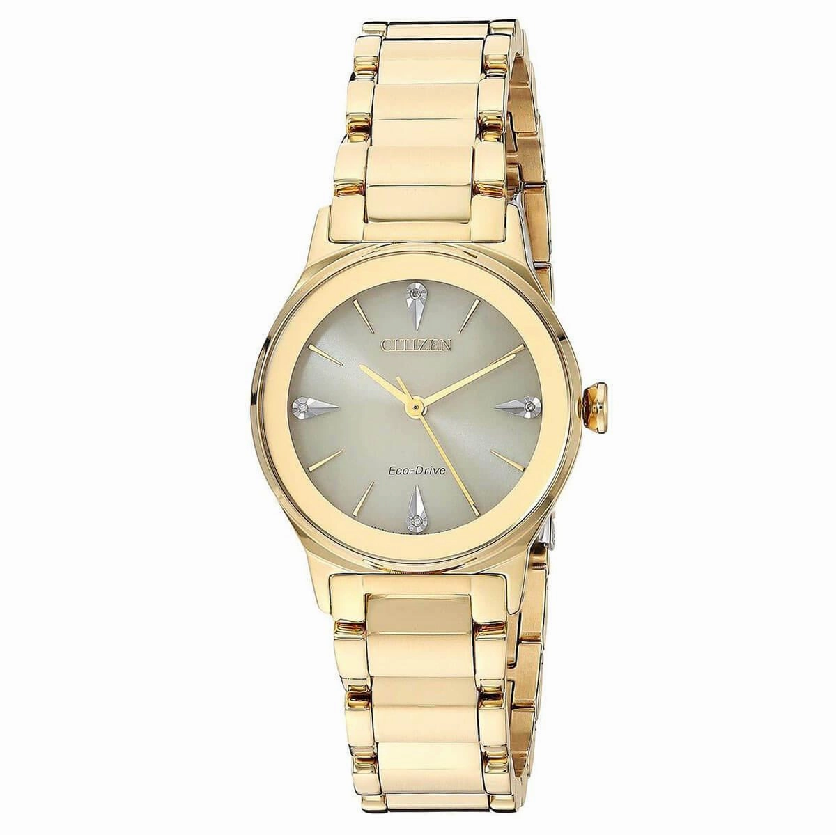 Citizen Women's Diamond Watch - Axiom Gold Tone Dial Steel Bracelet | EM0732-51P