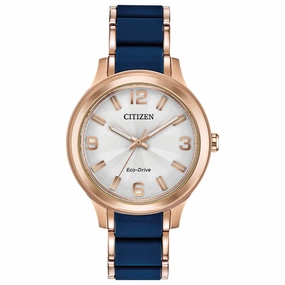 Citizen Women's Eco Drive Watch - Drive Rose Gold and Blue Bracelet | FE7073-71A