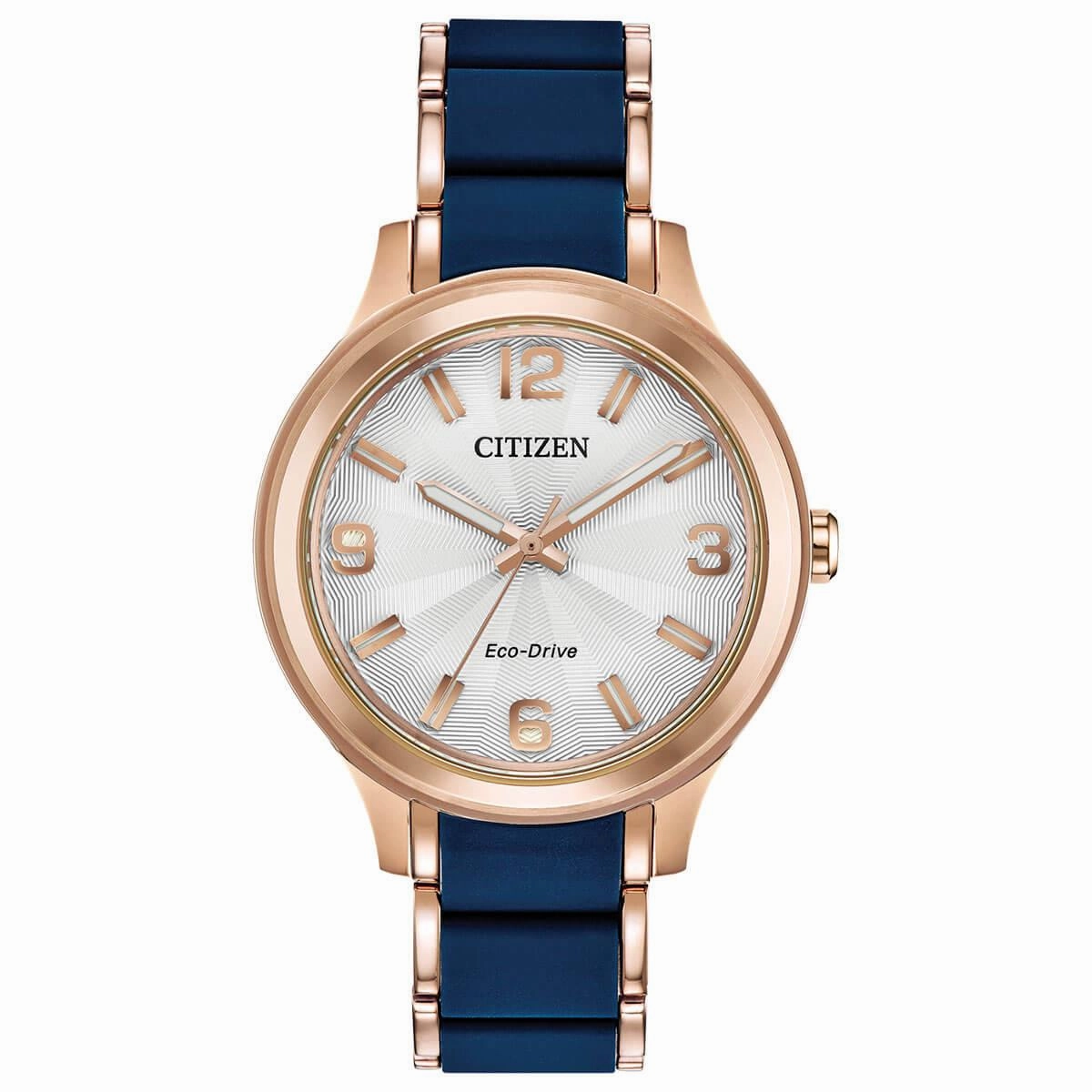 Citizen Women's Eco Drive Watch - Drive Rose Gold and Blue Bracelet | FE7073-71A