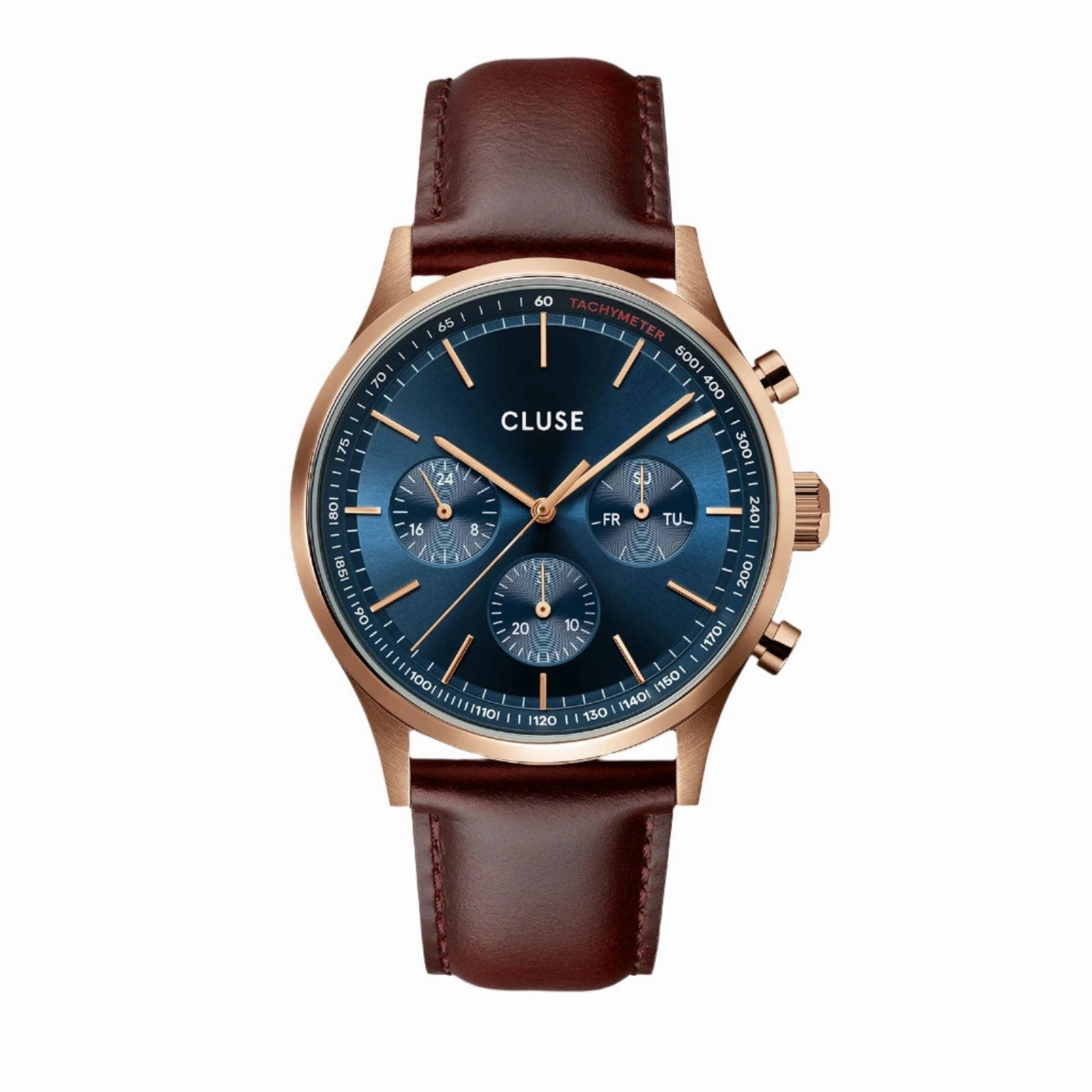 CLUSE Antheor Multifunction Blue Leather Rose Gold Watch CW21009