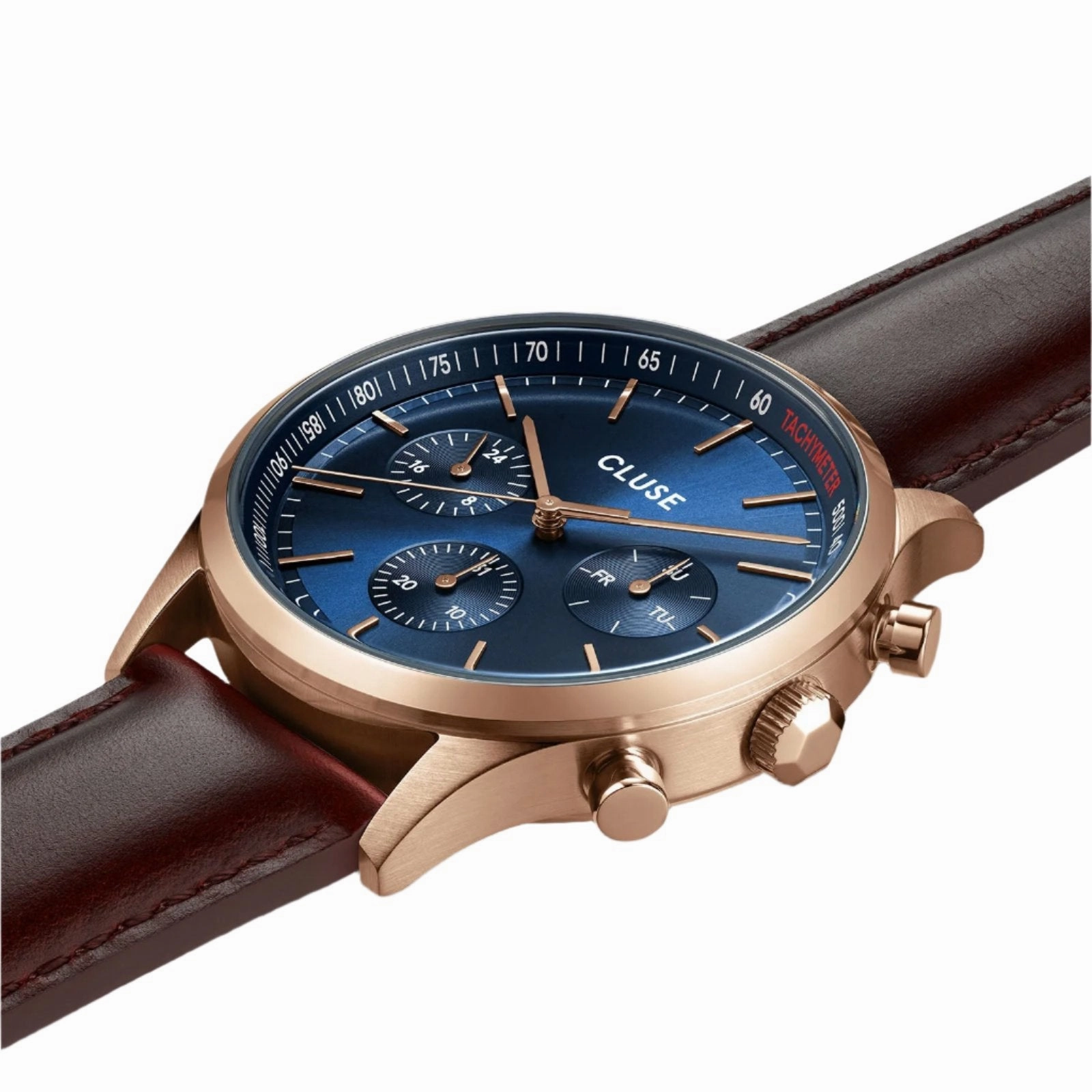 CLUSE Antheor Multifunction Blue Leather Rose Gold Watch CW21009