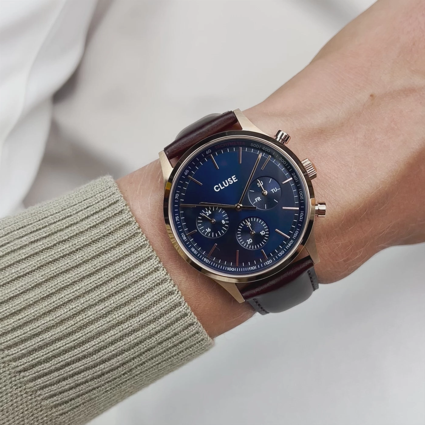 CLUSE Antheor Multifunction Blue Leather Rose Gold Watch CW21009