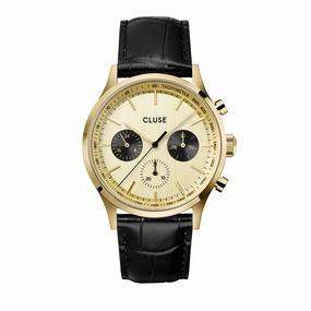 CLUSE Mens Antheor Multifunction Gold Black Leather Watch CW21005