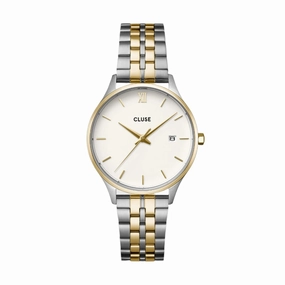 CLUSE Minuit Date Coconut Milk Bicolour Link Watch CW14302