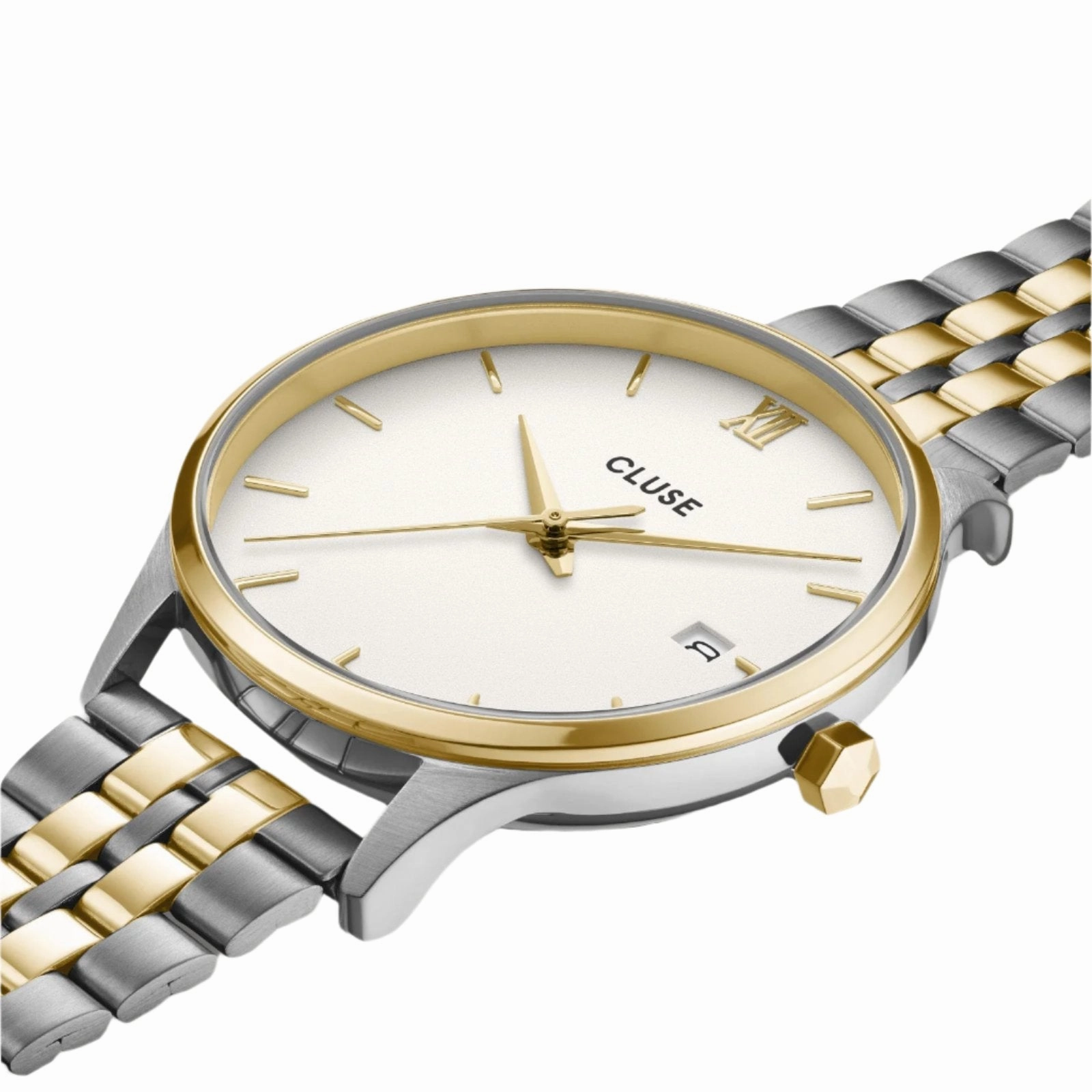 CLUSE Minuit Date Coconut Milk Bicolour Link Watch CW14302