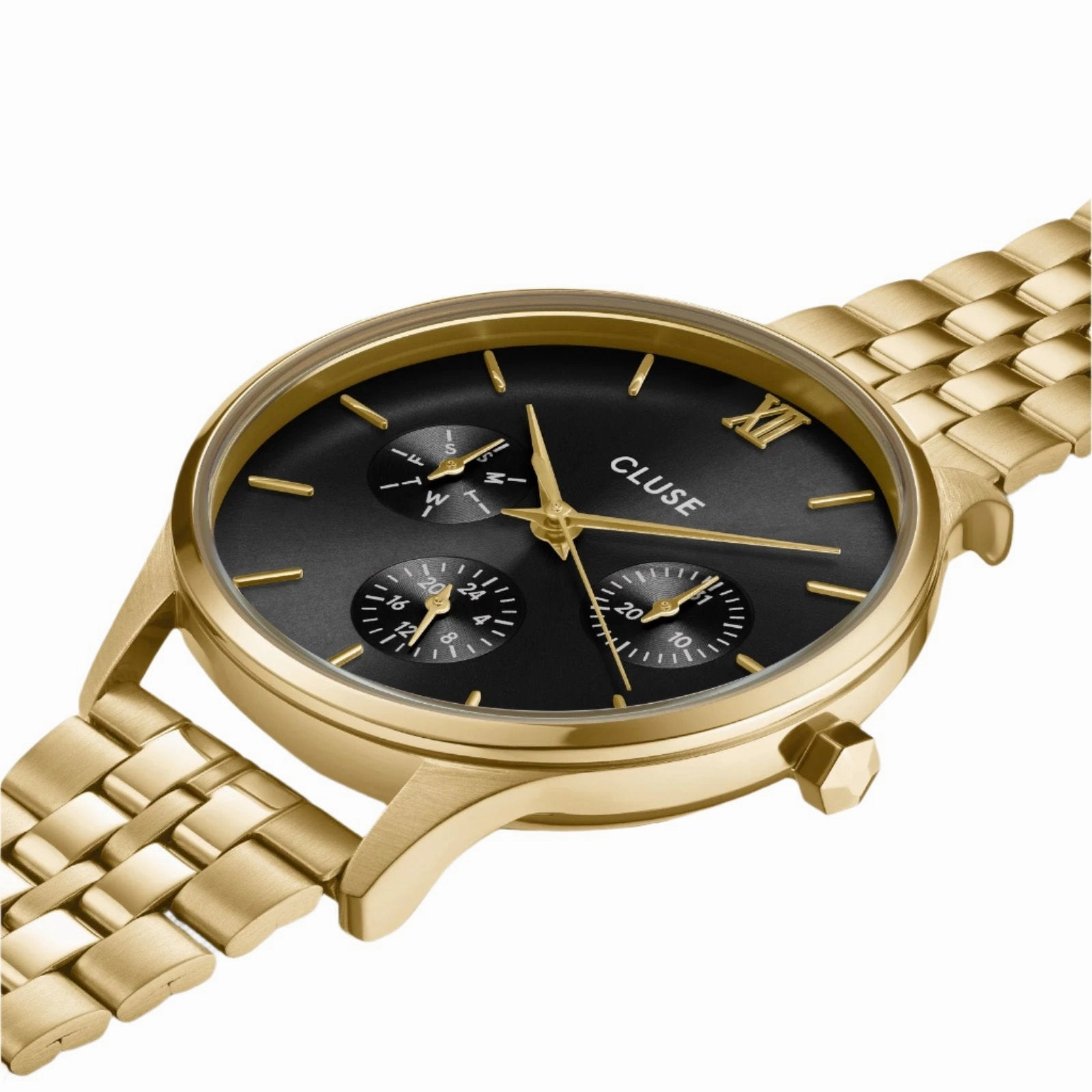 CLUSE Minuit Multifunction Black Gold Link Watch CW10707