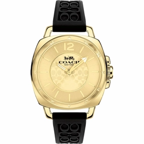 Coach Women's Watch - Boyfriend Quartz Gold Tone Dial Black Rubber Strap | 14503980
