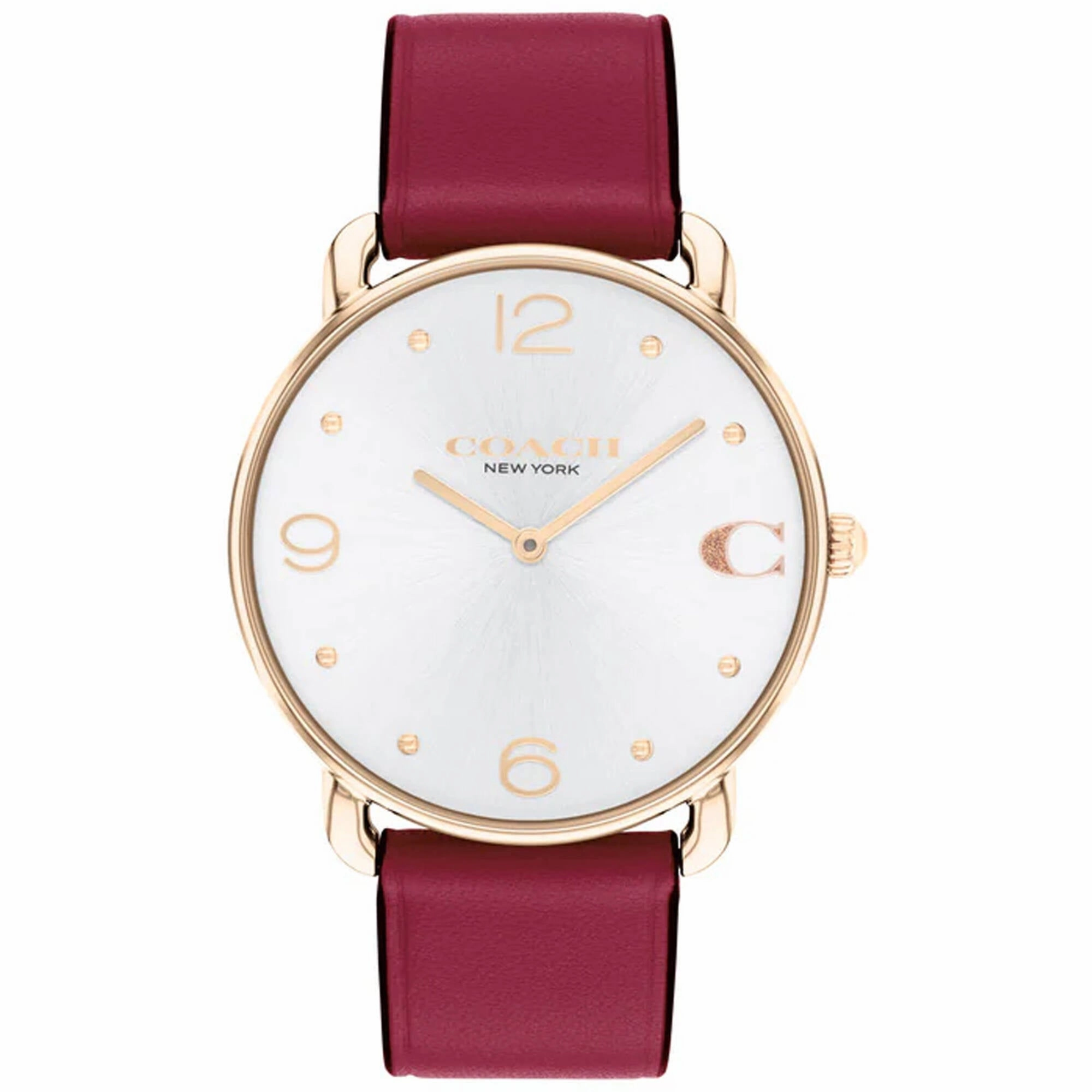 Coach Women's Watch - Elliot Quartz Rose Gold Case Silver Dial Red Strap | 14504204