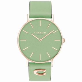 Coach Women's Watch - Perry Quartz Rose Gold Case Green Leather Strap | 14503921