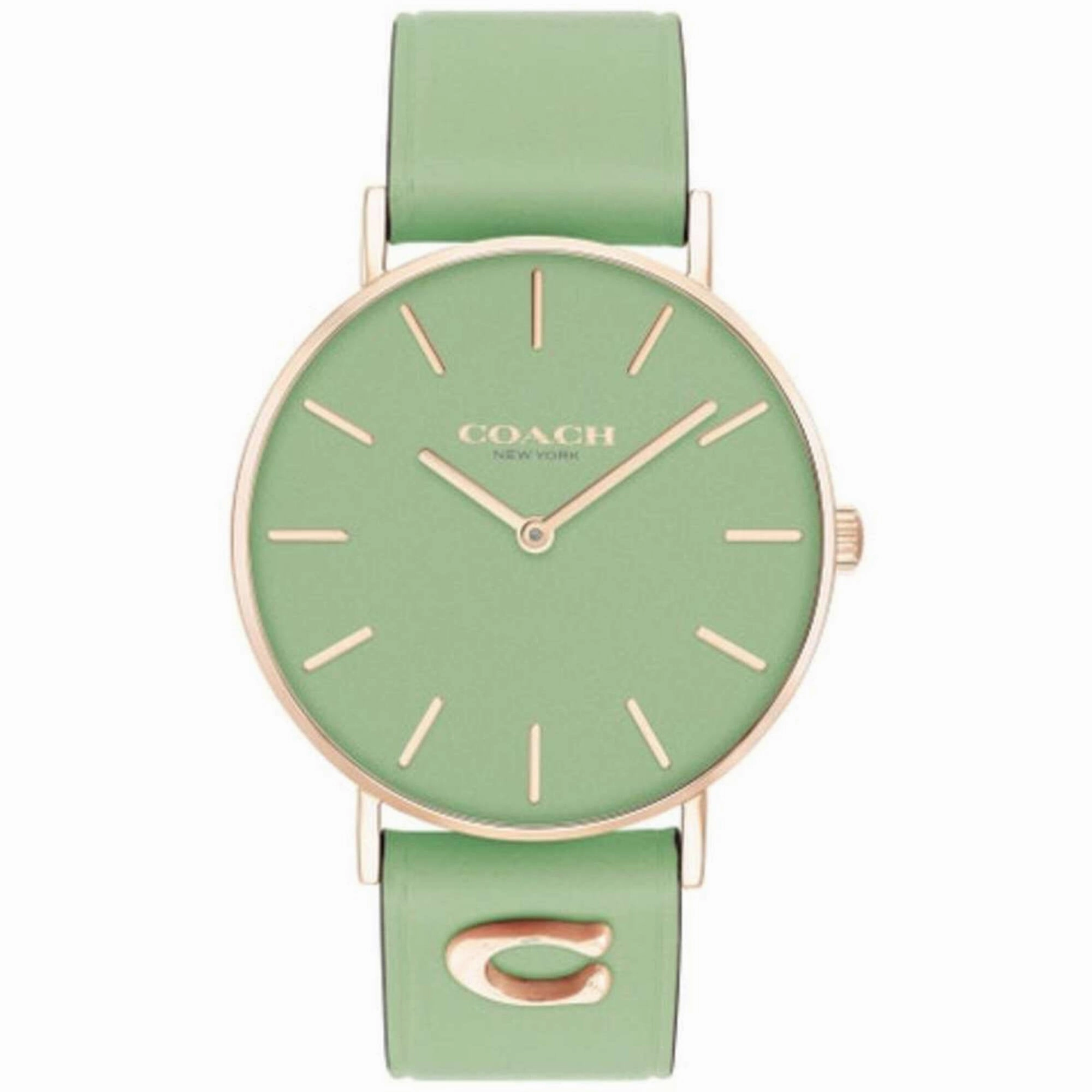 Coach Women's Watch - Perry Quartz Rose Gold Case Green Leather Strap | 14503921