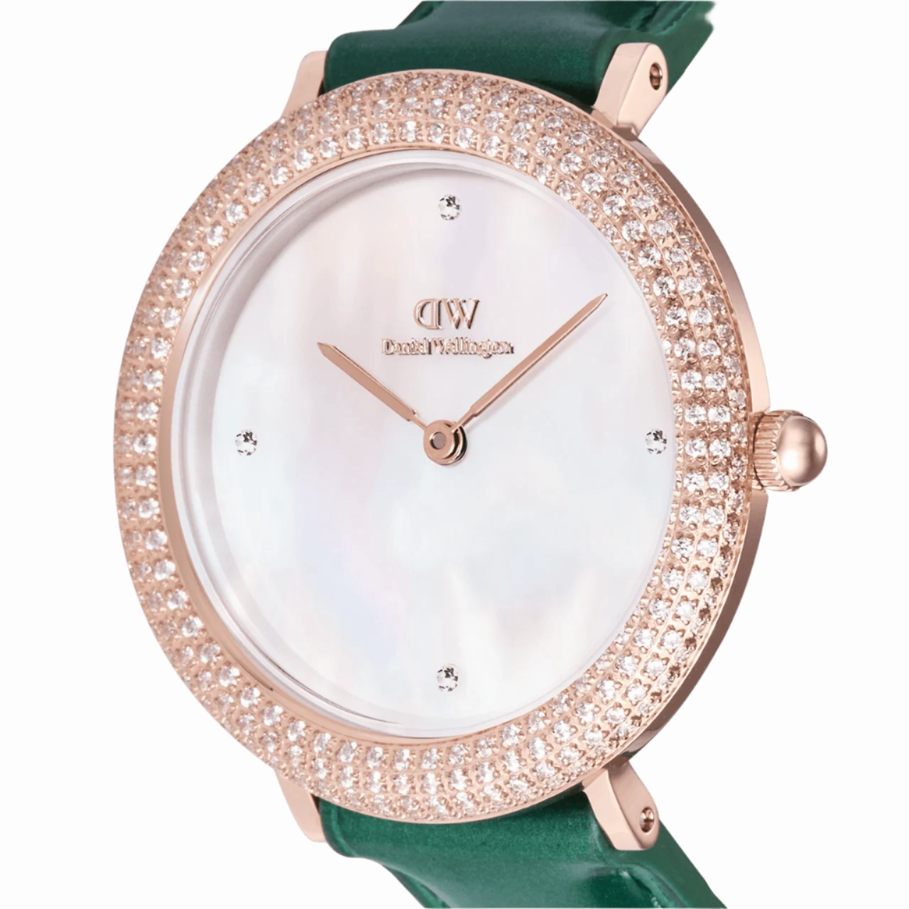 Daniel Wellington Crystalline Bezel Green Croc Rose Gold White Dial Watch DW00100826