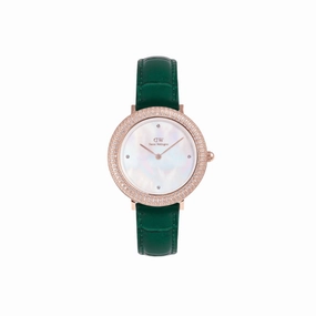 Daniel Wellington Crystalline Bezel Green Croc Rose Gold White Dial Watch DW00100826