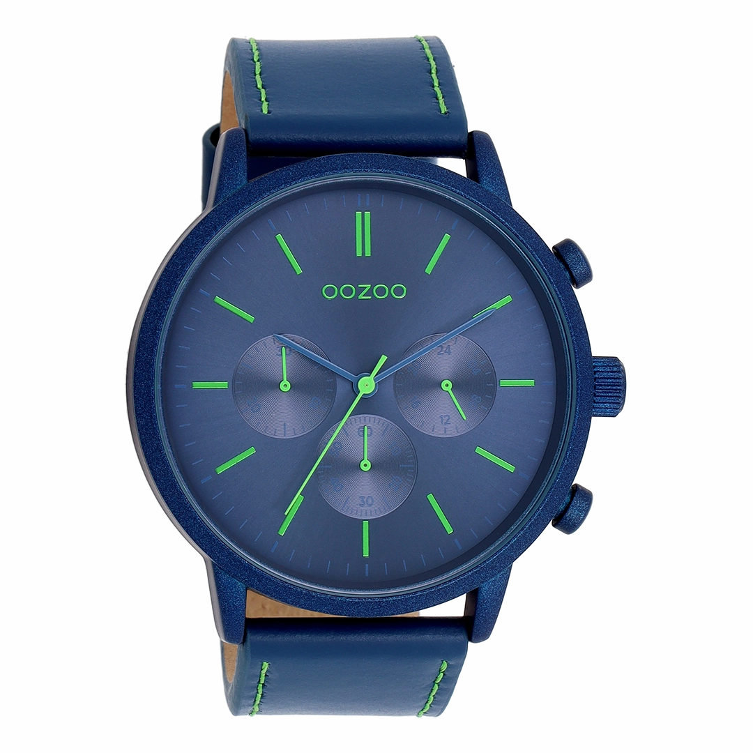 Dark blue OOZOO watch with blue leather strap - C11205