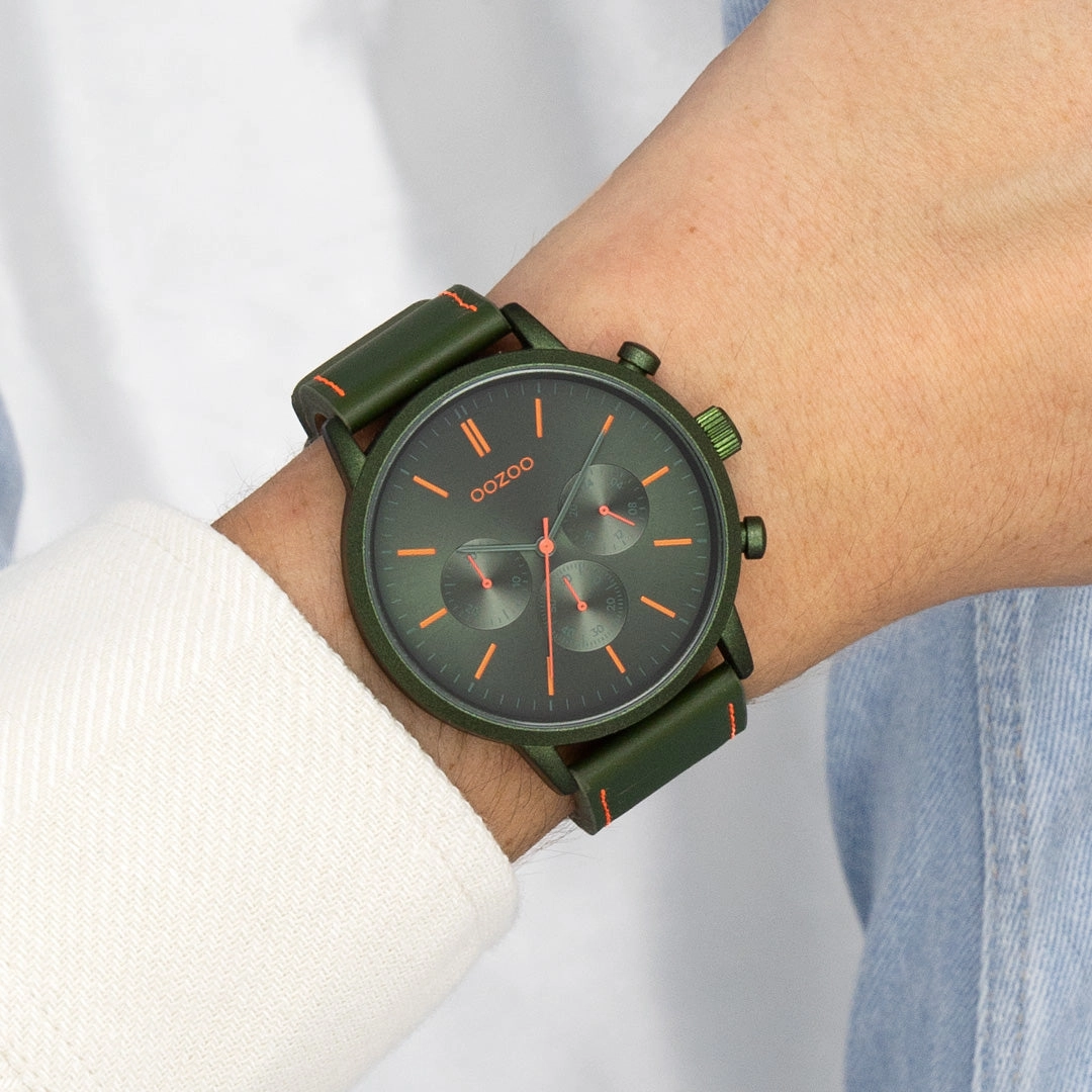 Dark green OOZOO watch with leather strap - C11206