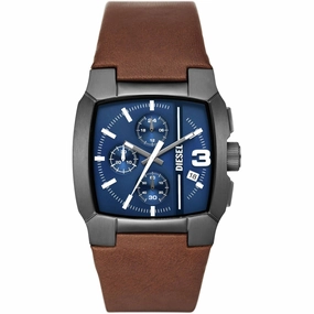 Diesel Men's Watch - Cliffhanger Quartz Chronograph Blue Dial Leather Strap | DZ4641