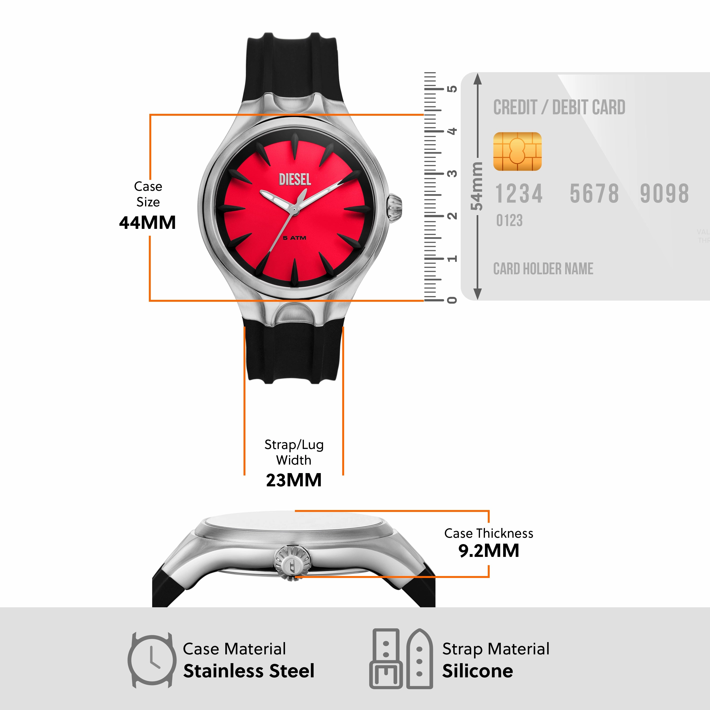 Diesel Streamline Black Silicone Watch with Three-Hand Movement - DZ2202