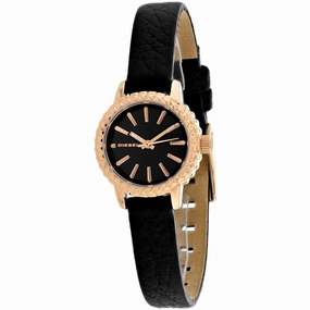 Diesel Women's Watch - Timeframe Rose Gold Case Black Dial Leather Strap | DZ5498