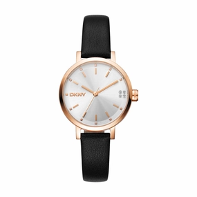 DKNY Soho Glitz Silver Dial Black Leather Strap Watch DK1L038L0035