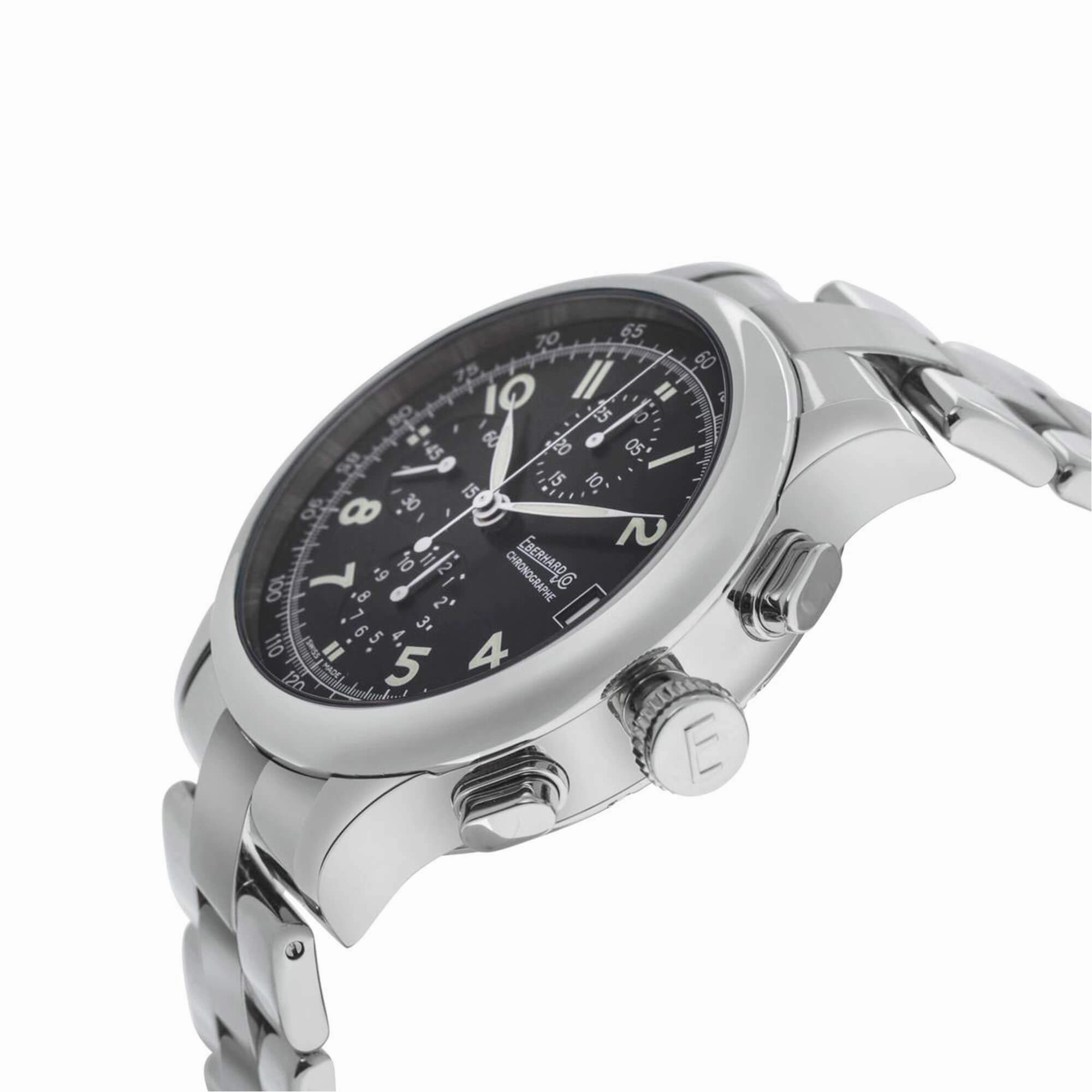 Eberhard & Co. Men's Watch Traversetolo Automatic Chronograph - Black Dial SS Bracelet | 31051.3