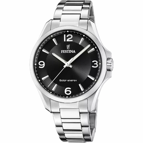 Elegant Festina Men's Watch with Silver Stainless Steel Strap and Black Dial F20656/4