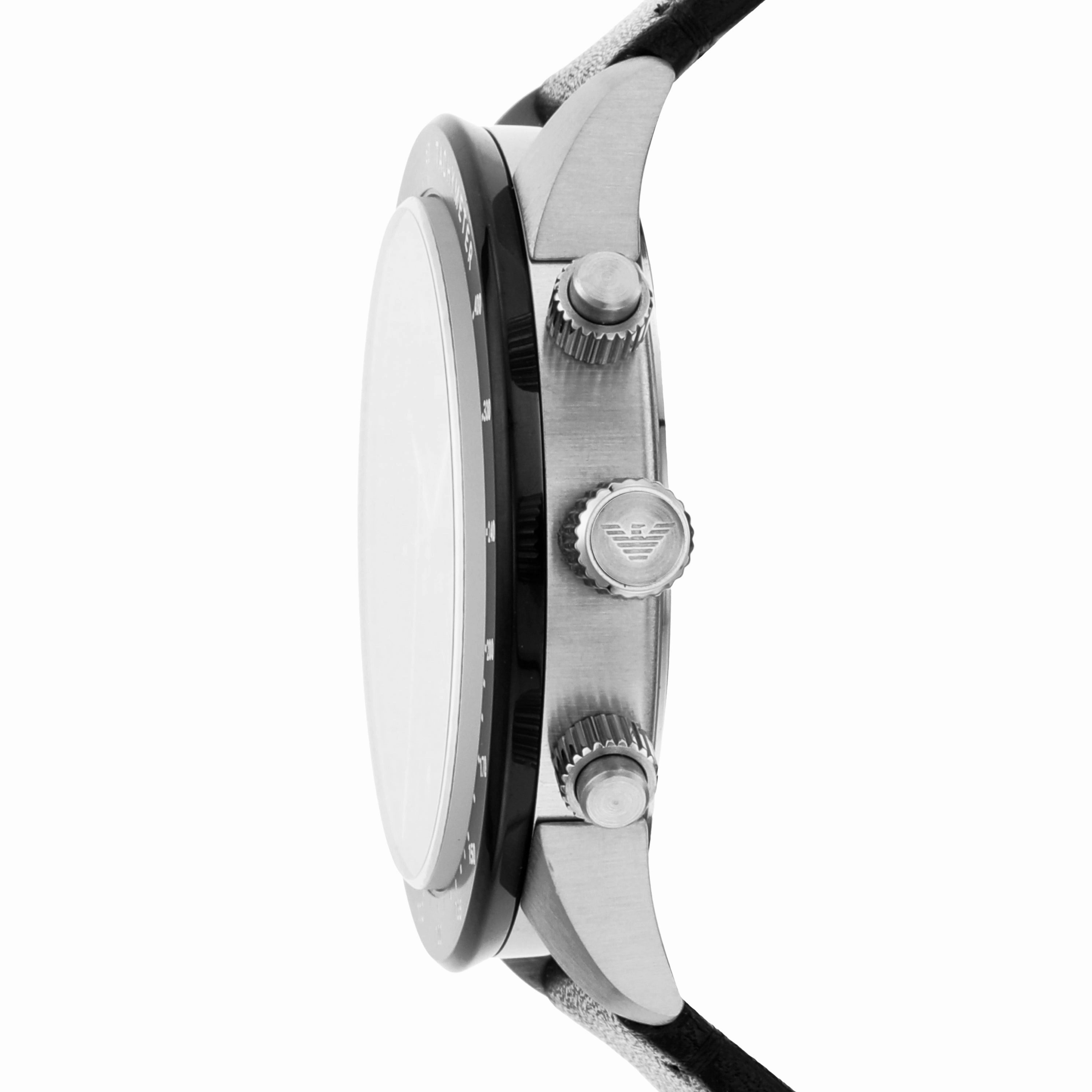 Emporio Armani Black Chronograph Stainless Steel Leather Band Watch AR11243