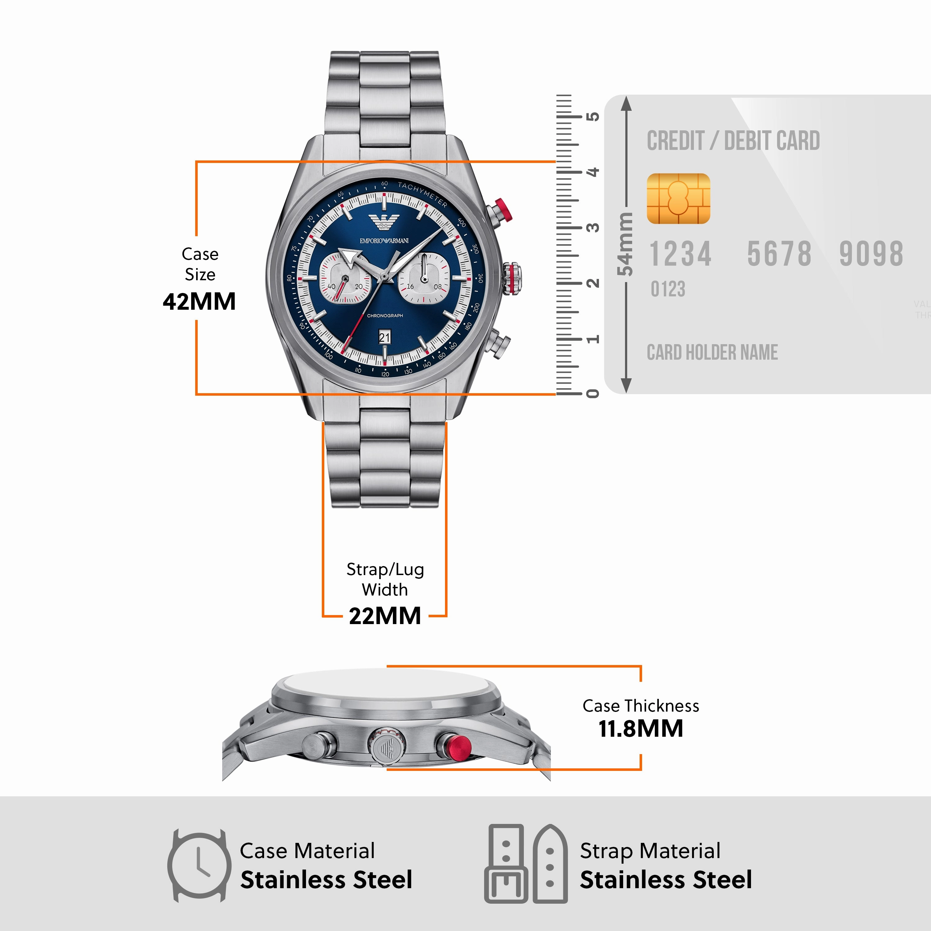 Emporio Armani Chronograph Blue Dial Stainless Steel Watch AR11676