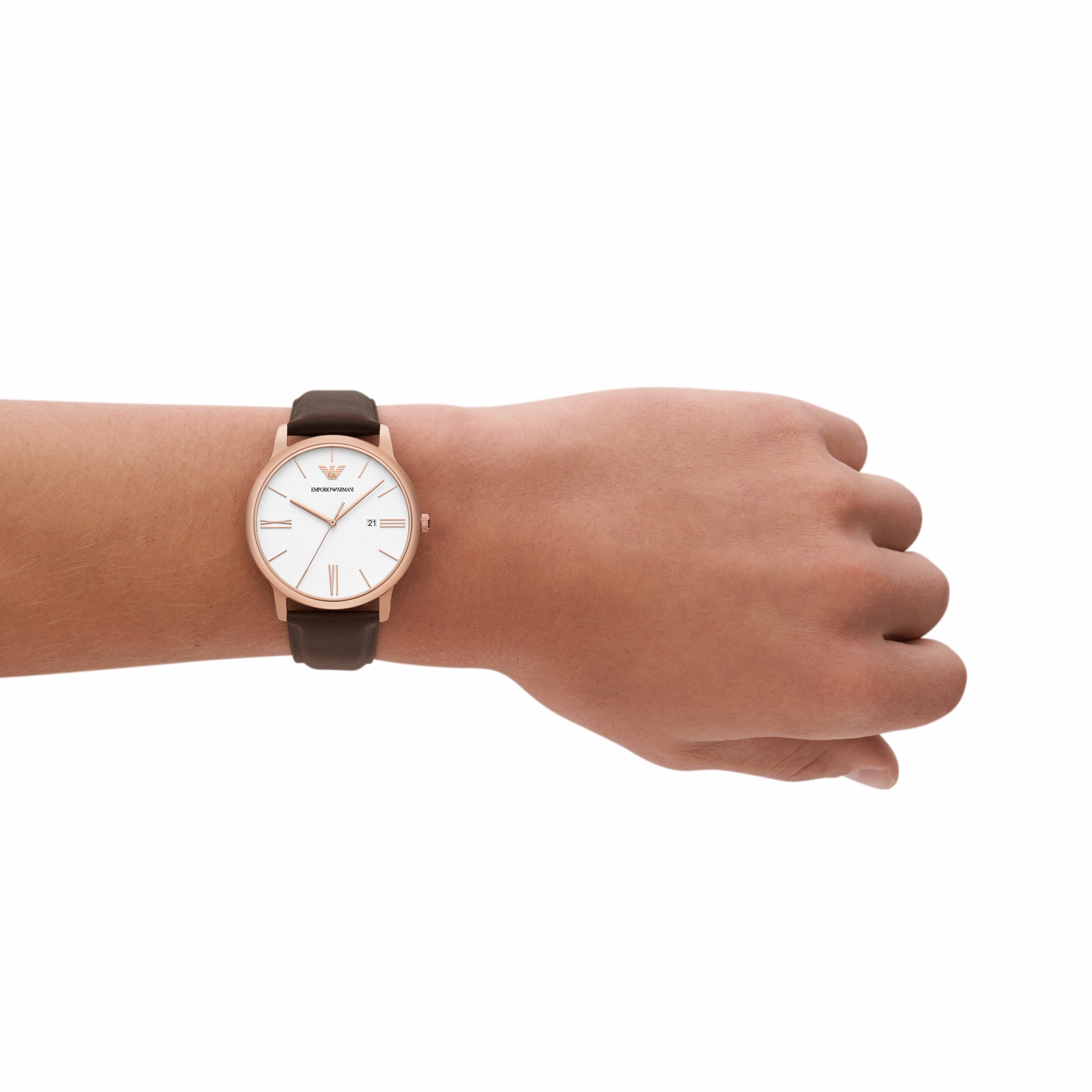 Emporio Armani Elegant White Dial Brown Leather Watch AR11572