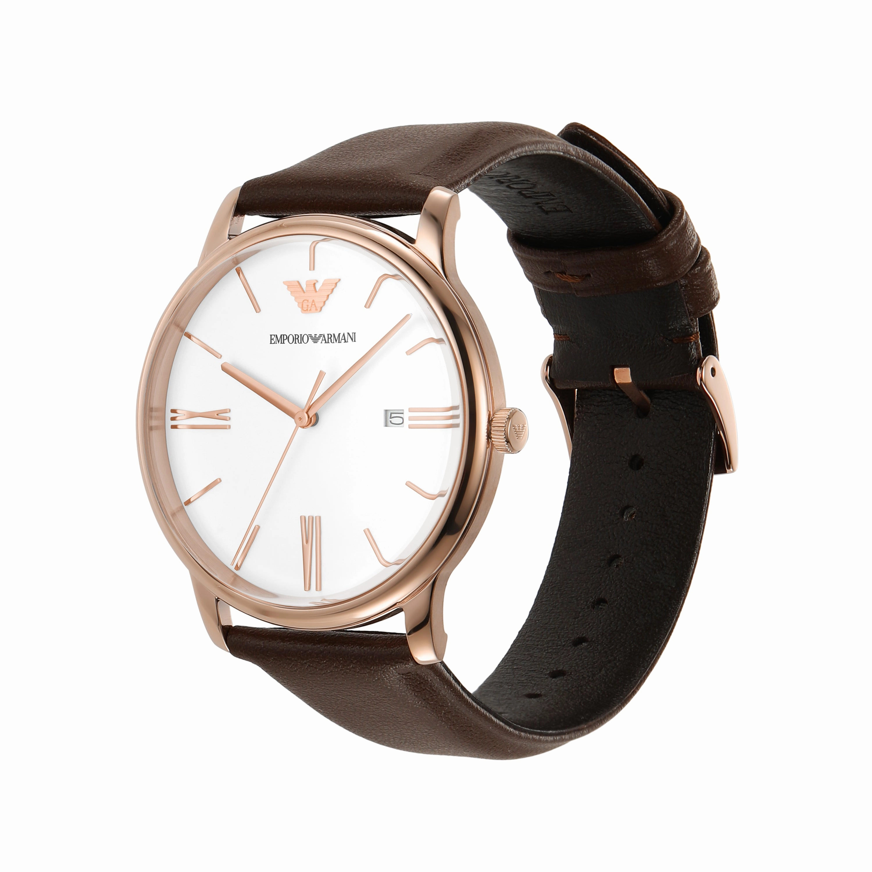 Emporio Armani Elegant White Dial Brown Leather Watch AR11572