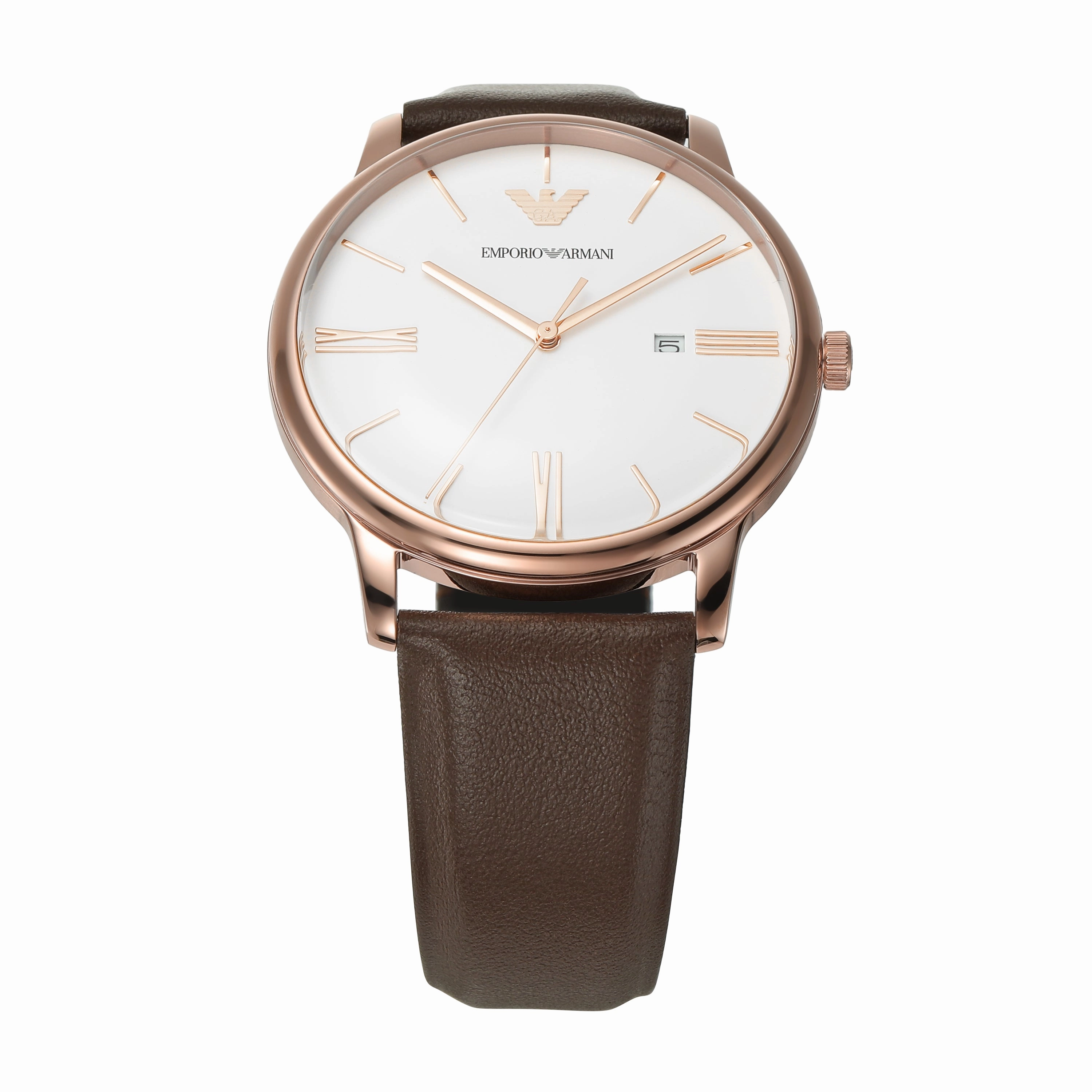 Emporio Armani Elegant White Dial Brown Leather Watch AR11572