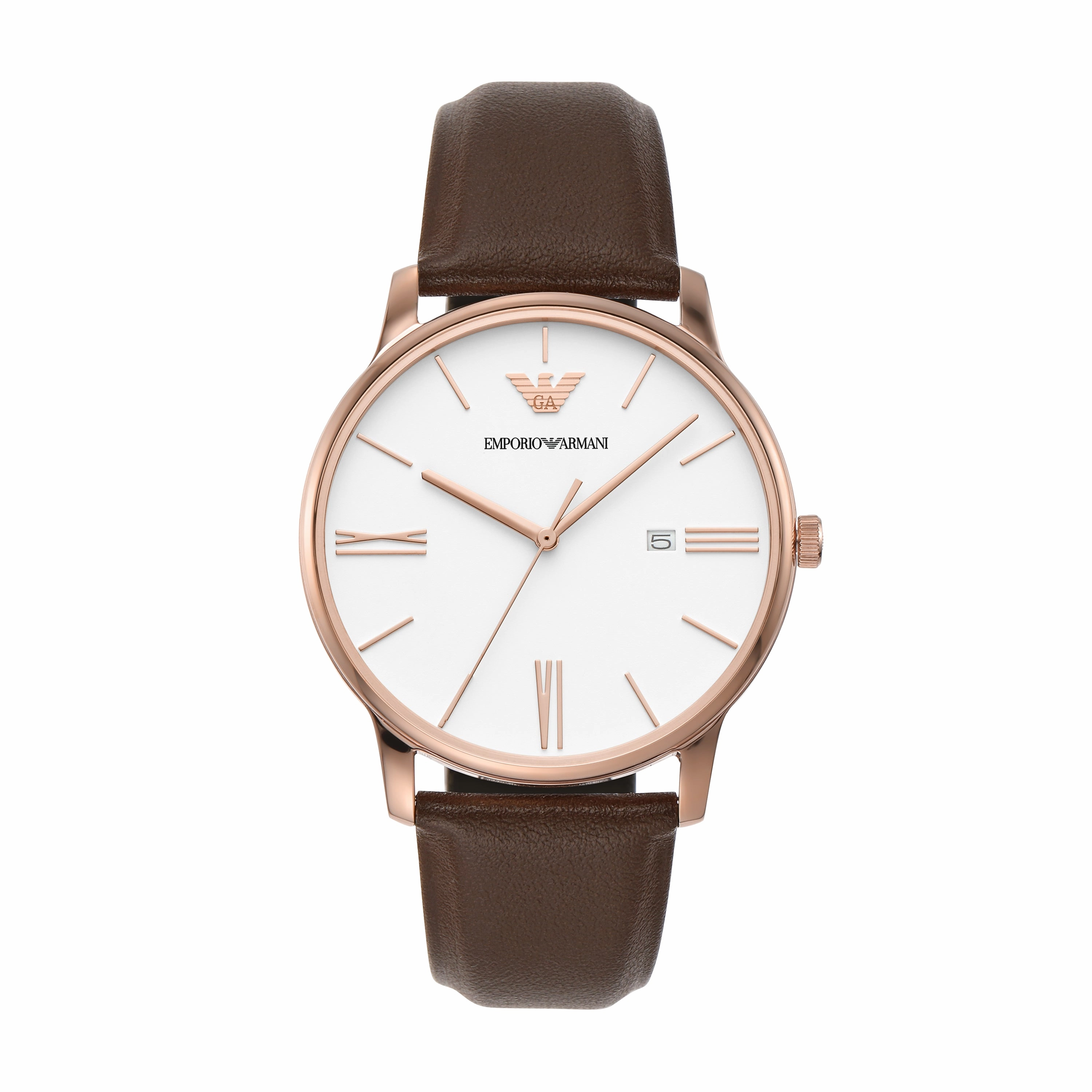 Emporio Armani Elegant White Dial Brown Leather Watch AR11572