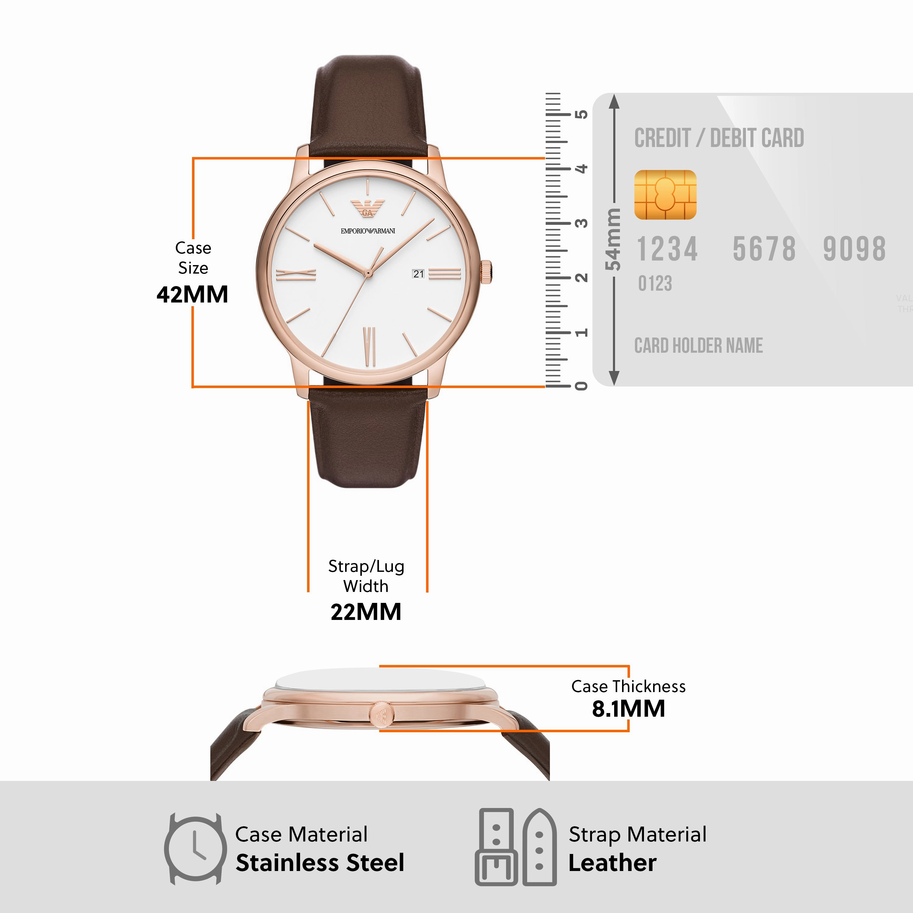 Emporio Armani Elegant White Dial Brown Leather Watch AR11572